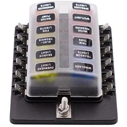 BlueFire 12 Way 30A 32V Blade Fuse Box Board with 24PCS Fuse + LED Warning Light for Car/Marine Boats/Automotive/Trike
