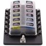 BlueFire 12 Way 30A 32V Blade Fuse Box Board with 24PCS Fuse + LED Warning Light for Car/Marine Boats/Automotive/Trike