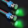 DaFuRui 2Pack 16mm 12V (Green) Latching Self-Locking Pushbutton Switch ON/Off Silver Stainless Steel with Blue LED Suitable for 16mm 5/8'' Mounting Hole