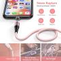 Melonboy Magnetic Charging Cable(3 Pack, 3.3ft/6.6ft/6.6ft), Soft & Tangle-Free Liquid Silicone Cable, 3 in 1 Magnetic Phone Charger Cable Compatible with Type-C, Micro USB and iProduct Devices - Pink
