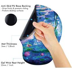 Claude Monet Water Lillies 1917 Ergonomic Design Mouse Pad with Wrist Support. Gel Hand Rest. Matching Microfiber Cleaning Cloth for Glasses & Electronics. Mouse Pad for Laptop, PC Computer & Mac.