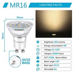 Ascher GU10 LED Light Bulbs, 50W Halogen Bulbs Equivalent, 4W, 400 Lumens, Non-Dimmable, 2700K Warm White, 120° Beam Angle, LED Bulbs for Recessed Track Lighting , GU10 Base, Pack of 5