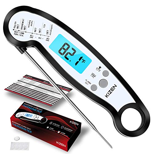 Kizen Meat Instant Read Thermometer - Best Waterproof Alarm Thermometer with Backlight & Calibration. Kizen Digital Food Thermometer for Kitchen, Outdoor Cooking, BBQ, and Grill!¡¦