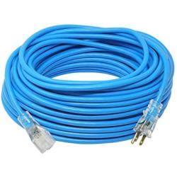 Coleman Cable 2629 Outdoor Extension Cord with Lighted Ends Made of Cold-Flex Weather-proof Material (100 Feet, 14/3, Blue)