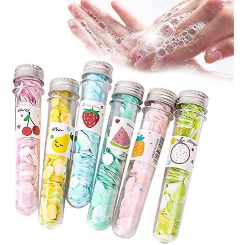 RUTICH 6 Pack Mini Disposable Soap Paper Sheets Portable Travel Confetti Hand Washing Soap Paper with Storage Cube for Home Kitchen Bathroom Barbecue