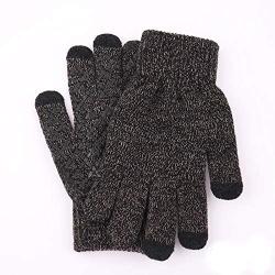 WaitingU Thicken Soft Knitted Texting Touch Screen Gloves for Smartphones PC Laptop Tablet Driving Skiing and Cycling Outdoor Gloves with Anti-Slip Design (A-Black&gey)