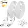2 Pack 20FT Power Extension Cable Compatible with WyzeCam, Wyze Cam Pan, NestCam Indoor,Blink, Yi Camera,Amazon Cloud Camera,USB to Micro USB Durable Charging and Data Sync Cord(White)