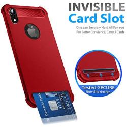 iPhone XR Case with Card Holder and[Screen Protector Tempered Glass x2Pcs] SUPBEC Protective Ultra-Thin-Slim Cover with Silicone TPU Shockproof Rubber Wallet Case for iPhoneXR 6.1''-Red
