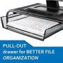 Halter Mesh Monitor Stand Computer Desk Riser Shelf with Side Compartment and Pull Out Drawer, Desk Organizer (2 Pack, Black)
