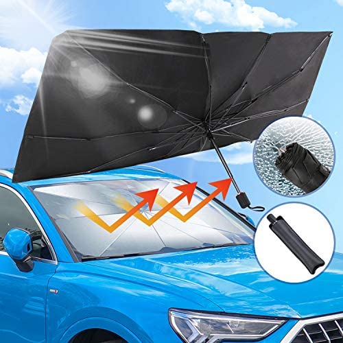 UVANTI Car Windshield Sunshade Umbrella with Escape Safety Hammer, Folding Car Sun Shade Parasol Umbrella, 57''x31'' (Updated Version)