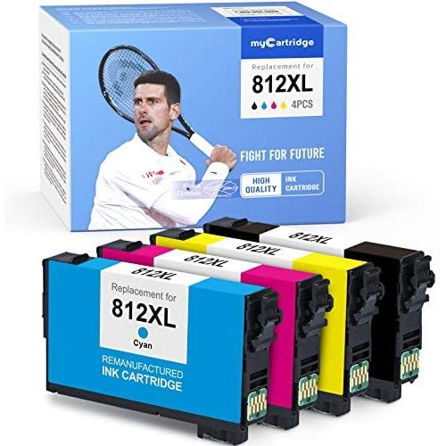 MYCARTRIDGE Remanufactured Ink Cartridge Replacement for Epson 812XL 812 XL T812XL Fit for Workforce Pro WF-7840 WF-7820 EC-C70 (Black, Cyan, Yellow, Magenta, 4-Pack)