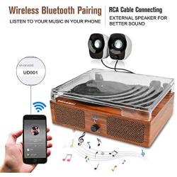 Vinyl Record Player Bluetooth Turntable with Built-in Speakers and USB Belt-Driven Vintage Phonograph Record Player 3 Speed for Entertainment and Home Decoration