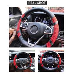 BOKIN Steering Wheel Cover Microfiber Leather Viscose, Breathable, Anti-Slip, Odorless, Warm in Winter Cool in Summer, Universal 15 Inches (Red)