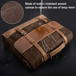 Mens Messenger Bag 15.6 Inch Waterproof Vintage Genuine Leather Waxed Canvas Briefcase Large Satchel Shoulder Bag Rugged Leather Computer Laptop Book Bag Brown