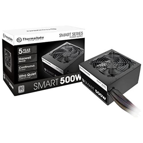 Thermaltake Smart 500W 80+ White Certified PSU, Continuous Power with 120mm Ultra Quiet Cooling Fan, ATX 12V V2.3/EPS 12V Active PFC Power Supply PS-SPD-0500NPCWUS-W