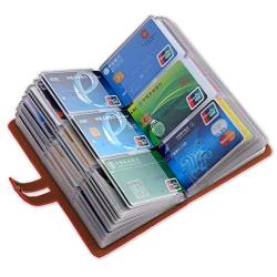 Leather Business Card Organizer, RFID Blocking Credit Card Holder, Professional Business Card Holder and Name Card Book, Credit Card Protector - Holds 96 Cards (Red)
