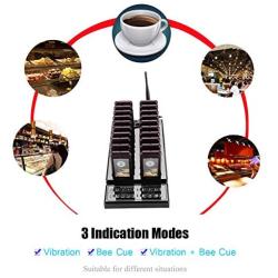 20 Channels Wireless Calling System Restaurant Guest Paging System Restaurant Call Coaster Pagers/Guest Waiting Pager/Wireless Paging System with Charging Dock and Transmitter