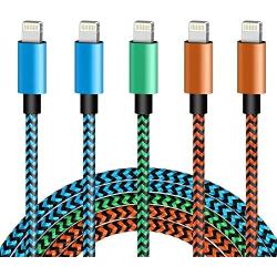 WUYA iPhone Charger MFi Certified 5 Pack - 6FT Lightning Cable Nylon Woven High Speed Data Sync Cord Compatible iPhone 12 11 Pro Max X 8 7 6S Plus SE - Color