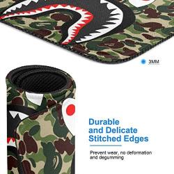 Fashion Army Green Shark Mouse Pad, Camo Design Customized Mousepad with Stitched Edge Non-Slip Rubber Large Gaming Mouse Pad for Laptop, Computer & Office, 11.8 X 9.8 X 0.12 Inch