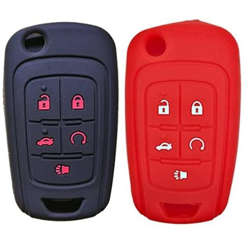 2Pcs Coolbestda Silicone 5buttons Flip Key Fob Cover Case Protector Remote Control Keyless Jacket Bag for Chevrolet Malibu Cruze Camaro Volt Equinox Spark Sonic Black Red