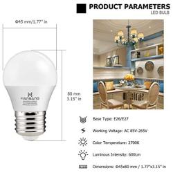 Hansang A15 LED Bulb Light 6 Watt (60w Equivalent),E26 Base,G45 Bulb,Ra83 600lm 2700K Warm White 120V for Ceiling Droplight,House Lighting No Dimmable 6 Pack