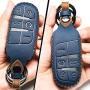 Leather Car Key Fob Cover, Suit for Keyless Control for Jeep Grand Cherokee Dodge Challenger Charger Dart Durango Journey Chrysler 200 300 Fiat etc (A Style, Blue) … …