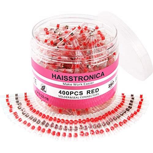 haisstronica 400PCS Solder Seal Wire Connectors,Heat Shrink Butt Connectors, Insulate Waterproof Wire Connectors for Watercraft,Electrical,Electronics 22-16 Red