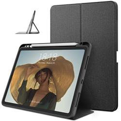 DTTO Case for iPad Air 4 2020, iPad 10.9 Case, Double-fold Folio Stand Shockproof TPU Back Cover with Built-in Apple Pencil Holder - Multiple Viewing Angles, Grey Black