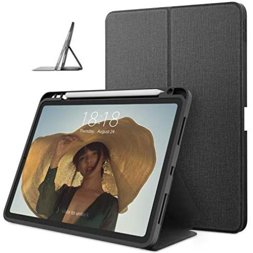 DTTO Case for iPad Air 4 2020, iPad 10.9 Case, Double-fold Folio Stand Shockproof TPU Back Cover with Built-in Apple Pencil Holder - Multiple Viewing Angles, Grey Black