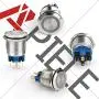 APIELE 22mm Momentary Push Button Switch 12V Angel Eye LED Waterproof Stainless Steel Round Metal Self-Reset 7/8 1NO 1NC with Pigtail (Green)