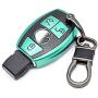 CTRINEWS for Mercedes Key Fob with Leather Keychain, Advanced Soft TPU Surface Leather Grain Car Key Cover for Classic Style Mercedes Benz Smart Key(Green)