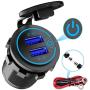 Quick Charge 3.0 Dual USB Charger Socket, Waterproof 12V/24V USB Outlet QC 3.0 Dual Charger Socket with Touch Switch DIY Kit for Car, Golf Cart, Boat, RV, Motorcycle, Truck and More
