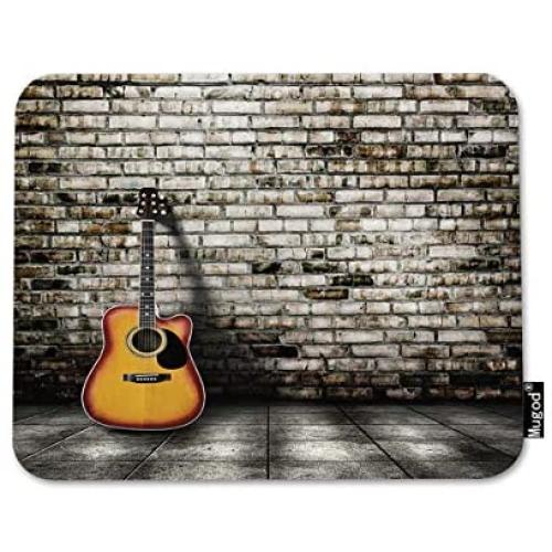 Mugod Guitar Mouse Pad Guitar in Blank Empty Room with Old Brick Wall Background Decor Gaming Mouse Pad Rectangle Non-Slip Rubber Mousepad for Computers Laptop 7.9x9.5 Inches