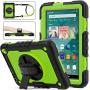 SEYMAC stock Case for FireHD 8/8Plus ( 10th Generation 2020 ), Full-Body Drop-Proof Case with [360 Degrees Rotating Stand] Hand Strap [Screen Protector] for FireHD 8/8 Plus 10th Gen (Green+Black)