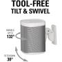 Sanus Adjustable Speaker Wall Mounts Designed for SONOS ONE, Play:1 & Play:3 - Pair (White)