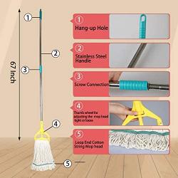 OFO Loop-End String Wet Mop, Double Thick Cotton Yarn Floor Mop,Commercial Mop, 67inch Stainless Steel Pole,2- Pack