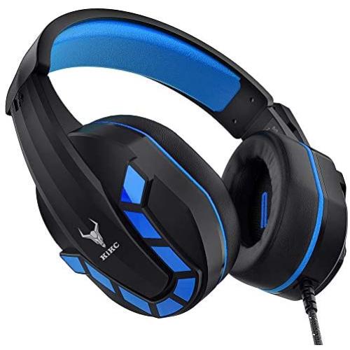 Kikc Gaming Headset with Mic for PS4, PS5, Xbox, PC, Switch, Controllable Volume Gaming Headphones with Soft Earmuffs for Mobile Phone, iPad, and Notebook, 40mm Drivers, 3.5 mm Audio Jack-Blue…