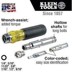 Klein Tools 32807MAG 7-in-1 Nut Driver, Magnetic Driver with SAE Hex Nut Sizes and Spring Coil Bits, Heavy-Duty Handle for Added Torque