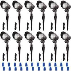 LEONLITE 12-Pack 4W LED Landscape Spotlight, AC/DC 12V Low Voltage Garden Lights, IP65 Waterproof Non-Dimmable, ETL Listed, Bronze Aluminum Housing, 4000K Cool White