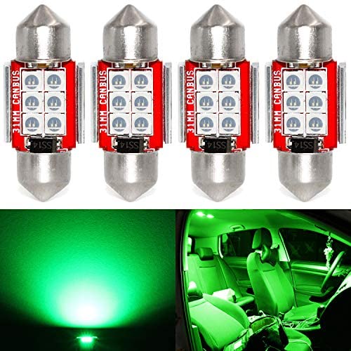 Phinlion Super Bright DE3022 LED Green Bulb 3030 6-SMD Festoon 1.25'' 31mm DE3021 DE3175 LED Bulbs for Car Interior Map Dome Trunk Courtesy Light, Pack of 4