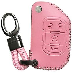 Alegender Pink 4Buttons Flip Key Cover Case Fob Leather Skin Bag Remote Jacket Protector Fit for 2018 2019 2020 Jeep Wrangler JL JLU Rubicon Gladiator JT 68292944AA