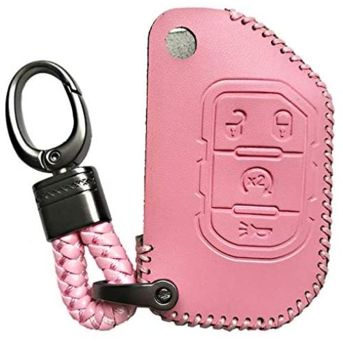 Alegender Pink 4Buttons Flip Key Cover Case Fob Leather Skin Bag Remote Jacket Protector Fit for 2018 2019 2020 Jeep Wrangler JL JLU Rubicon Gladiator JT 68292944AA