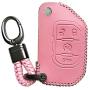Alegender Pink 4Buttons Flip Key Cover Case Fob Leather Skin Bag Remote Jacket Protector Fit for 2018 2019 2020 Jeep Wrangler JL JLU Rubicon Gladiator JT 68292944AA