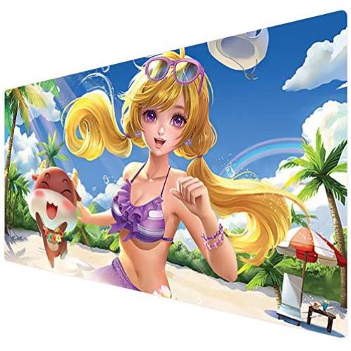 Bimor Extended Gaming Mouse Mat/Pad - Large, Wide (Long) Custom Professional Mousepad, Stitched Edges, Ideal for Desk Cover, Computer Keyboard, PC and Laptop (90x40 cuteblonde)