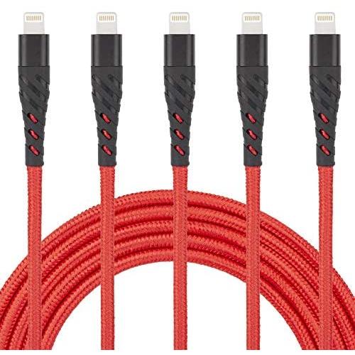 iPhone Charger Cable,5 Pack 3 ft Lightning Cable & Data Sync Fast 3 Foot Nylon Braided Cord Compatible with iPhone Xs max/xr/x/8/8 Plus/7/7plus/6/6s Plus/5s/5,iPad(red)