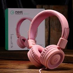 Kids Headphones-Noot Products K11 Foldable Stereo Tangle-Free 5ft Long Cord 3.5mm Jack Plug in Wired On-Ear Headset for iPad/Amazon Kindle,Fire/Girls/School/Laptop/Travel/Plane/Tablet-Soft Pink