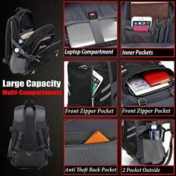 Backpack For School Bookbag College Student Business Travel with USB Charging Port Fit Laptop Up to 15.6 Inch Anti Theft Luggage Straps (Black)