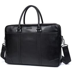 BOSTANTEN Leather Briefcase Messenger Business Bags Laptop Handbag Black