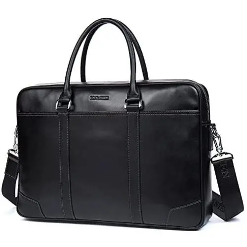 BOSTANTEN Leather Briefcase Messenger Business Bags Laptop Handbag Black