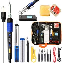 65W Soldering Iron Kit Electronics - 110V LCD Digital Soldering Iron Adjustable Temperature, Wire & Cutter, Stand, Soldering Iron Tip Set, Desoldering Pump, Solder, Tweezers, Soldering Flux Paste